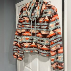 wild fable Multi-Color Plush Pullover Sweater (Blue, Orange, Brown, Cream)